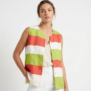 J. Song Collection Colorblock Striped Linen Sleeveless Button-Down Vest Size 14